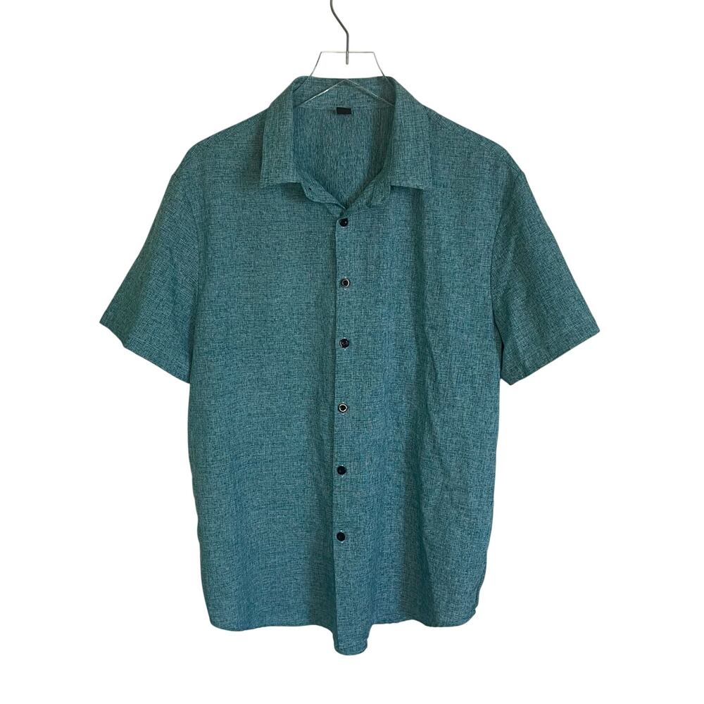 Manfinity Blue Woven Retro Men's Short Sleeve Button Front Shirt Size Large
